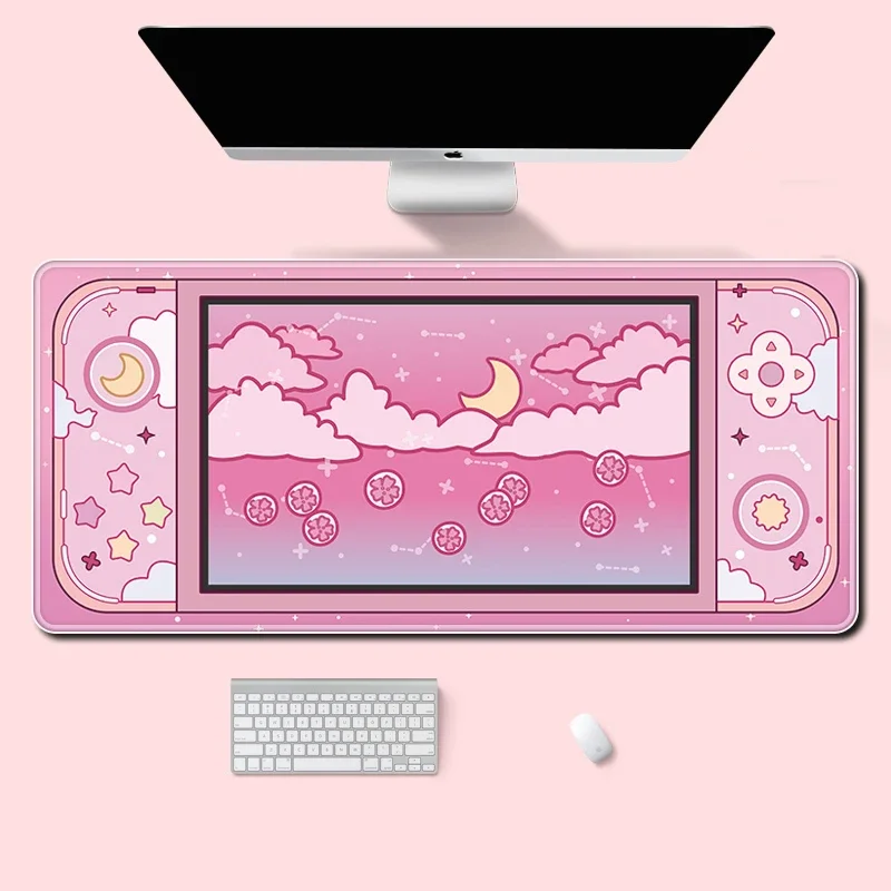 Kawaii Tech Accessories - Grand tapis de bureau lune et